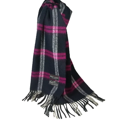Vtg PIERRE CARDIN muffler/scarf RN13962 black/fuschia/wht pld Cashmillion 11x62" - Image 1 of 3