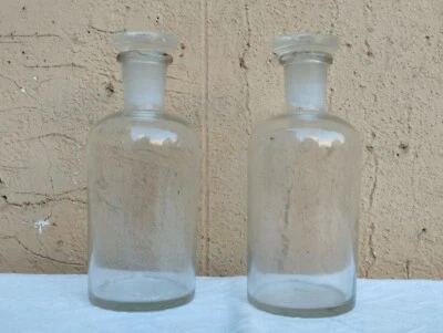 ANTICA XIX secolo COPPIA DI VASI BOTTIGLIE FARMACIA IN VETRO SOFFIATO Leggere - Immagine 1 di 4