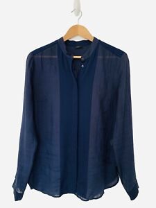 JOSEPH Lo Navy Ramie Voile Blouse 100% Silk Size 40 UK 12