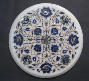 12" Marble Table Top Lapis Floral Rare Inlay Patio Decor - Picture 1 of 1