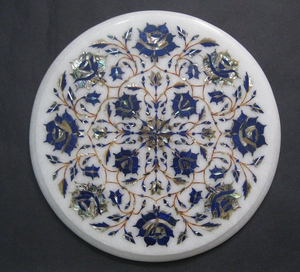 12" Marble Table Top Lapis Floral Rare Inlay Patio Decor - Image 1 of 1
