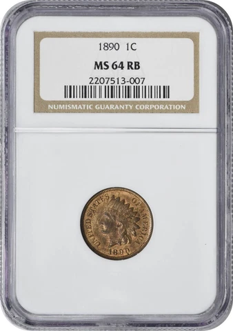 1890 Indian Cent MS64RB NGC Cover