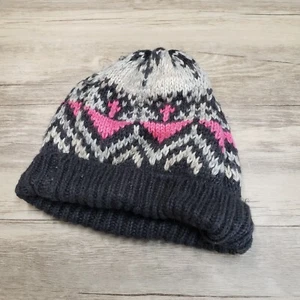 American Eagle Outfitters Knit Cap Beanie Hat Womens Geometric Pink Gray OS - Picture 1 of 6