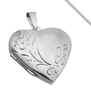 Medaillon Herz Blume Silber Amulett mittelgroß 2 Bilder auch Gravur und Kette - Picture 1 of 10