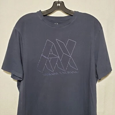 Armani Exchange Shirt Men's XXL Blue Short Sleeve Casual Blue Graphic Logo  - Image 1 of 4