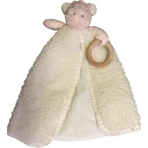 Mud Pie Lovey Pink Hippo Sherpa Wood Ring Baby Comfort Toy Blanket Cozy Plush - Picture 1 of 10