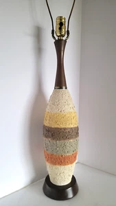 Vtg Mid Century Modern PLASTO Mfg. Hand Painted Plaster & Wood Table Lamp - Picture 1 of 9