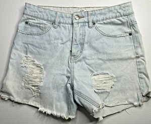 RVCA Distressed Cut Off Denim Jean Shorts Womens Size 10 Waist Blue Casual Style - Picture 1 of 13