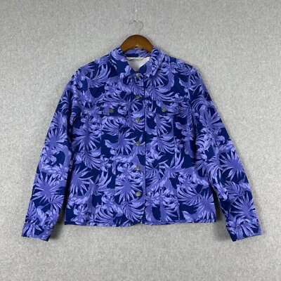 Jaqueta jeans feminina French Laundry azul média floral colarinho de bolso casual elástica - Imagem 1 de 4