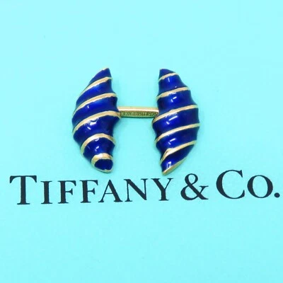 Gemelos individuales NYJEWEL Schlumberger oro amarillo 14k esmalte azul Foto 1 de 4