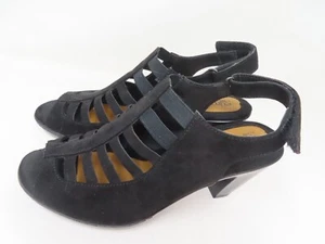 EURO Soft by SOFFT Size 8.5M Black Suede Comfort Strappy VESTINA Heels Sandals - Picture 1 of 5