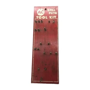 A.C. Spark Plug Vintage Tool Kit 1950's Wooden Wall Mount Spark Plug Tool Holder - Picture 1 of 7