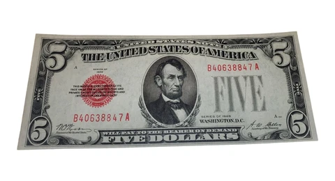 1928 $5 FIVE DOLLAR RED SEAL UNITED STATES NOTE UNCIRCULATED CRISP IN SLEEVE Cover