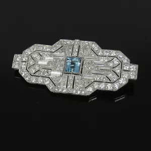 Art Deco 8.50ct DE/VS Old Cut Diamond & 3.0ct Aquamarine Platinum Pendant Brooch - Picture 1 of 12