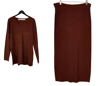 VTG Anne Klein Wool & Rayon Large Knit Top & Skirt Set Warm Rust Brown - Image 1 of 4