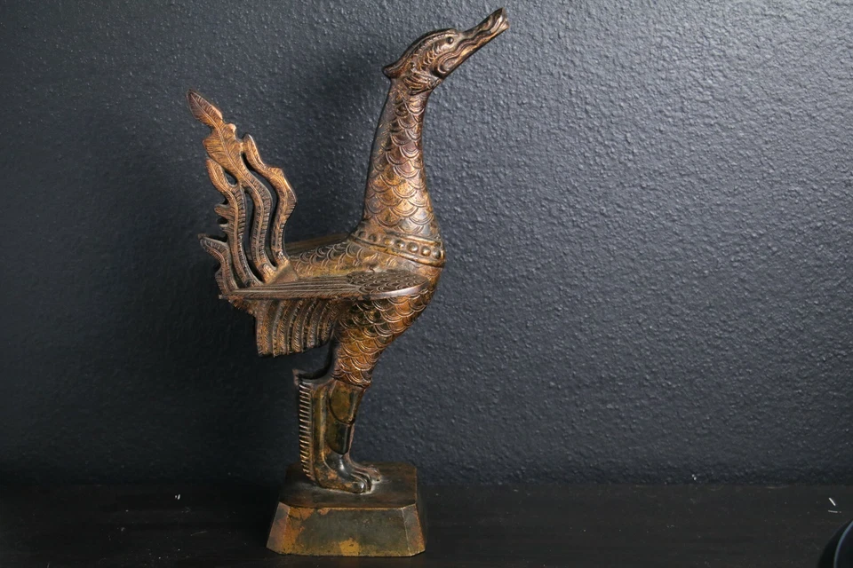 Vintage / Antique Chinese Cast Iron Golden Mythological Phoenix 14" statue metal - Image 1 of 4