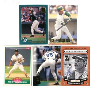 Lote de 5 tarjetas de béisbol Rickey Henderson HOF A'S BLUE JAYS METS YANKEES (LOTE 28) - Imagen 1 de 1