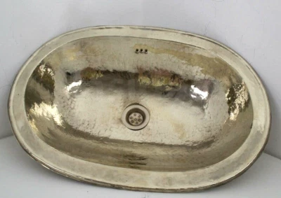 Handcrafted Smooth Oval Solid German Bathroom German Silver Sink (17,125”x11”) - Image 1 of 4