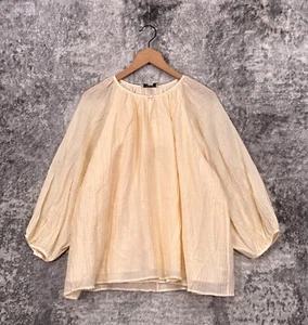 New COS Top 14 Womens Ivory Cream Crinkle Material Balloon Sleeve Flowy Blouse - Picture 1 of 8