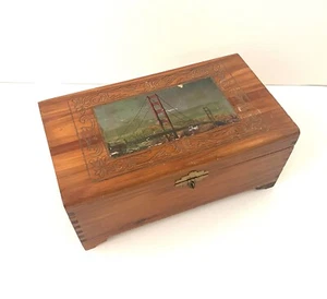 Vintage Holz Zeder Schatulle Souvenir Golden Gate Bridge Kalifornien Schmuck Schmuck - Bild 1 von 12