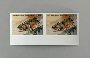 1990 Wisconsin State Trout Stamp - Imperf. Pair - Picture 1 of 2