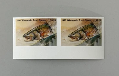 1990 Wisconsin State Trout Stamp - Imperf. Pair - Image 1 of 2