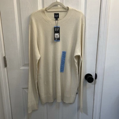 NWT Gap Men's Textured Waffle Stitch Crew Neck Sweater, Size Large Cream - Image 1 of 4