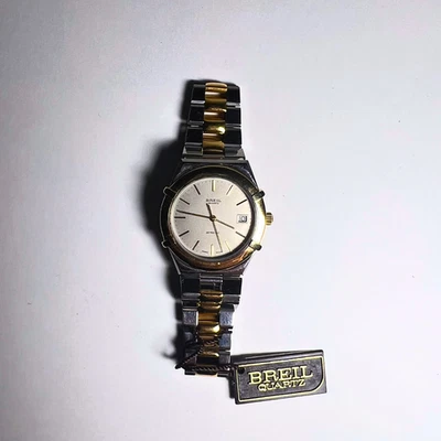 Breil Quartz Vintage Uomo Orologio Bicolore Acciaio Oro Datario Swiss Made 32768 - Immagine 1 di 4