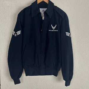 Vintage U.S. Air Force Full Zip Jacket Bomber Navy Blue Patches Wings Collection - Picture 1 of 9