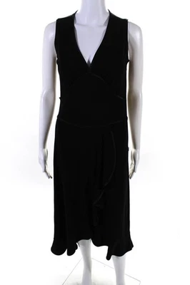 ABS Womens Satin Trim V Neck Knit Sleeveless Midi Sheath Dress Black Size Medium - Image 1 of 4