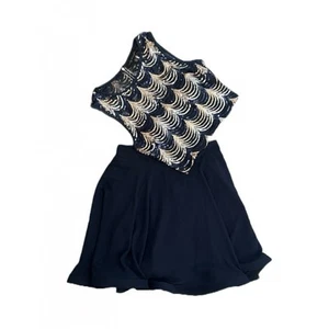 City Triangle 2-Piece Sequin Top & Skirt Set Navy Gold Silver Wave Pattern Sz 3 - Picture 1 of 6