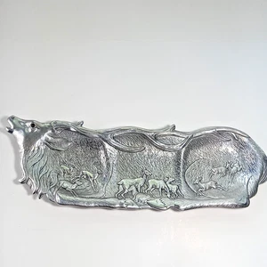 Vintage 1993 Arthur Court Elk Herd Tablett | Rotes Karneol Auge | 19x6x1 Zoll - Bild 1 von 7