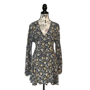 Mini Vestido Floral Forever 21 Negro Amarillo Negro Manga Larga Talla S Forest Fairy - Imagen 1 de 10