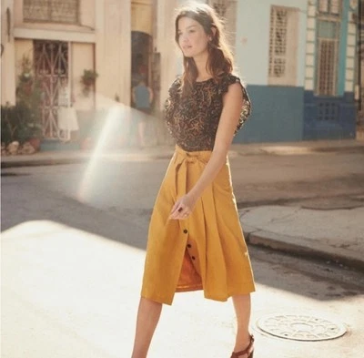 Saia Sezane Amadine feminina plissada botão mistura de linho cintura alta tamanho 36 EUA 4 - Imagem 1 de 4