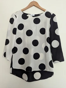 Akris Punto Mulberry Silk black and white polka dot popover tab sleeve blouse 4 - Picture 1 of 8