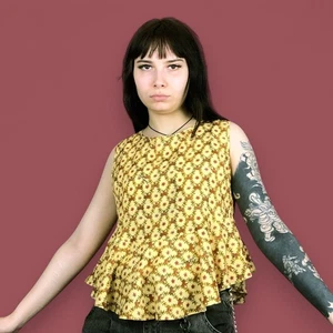 Just Cavalli Vintage Damen Tanktop Plissee Saum ärmellos (42) Blumen - Bild 1 von 9