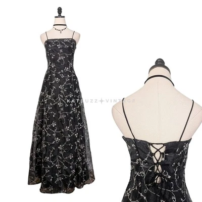 Vintage Morgan Co Prom Dress Maxi Gown 8 Black Y2K Corset Fairy Goth Princess 90 - Image 1 of 4