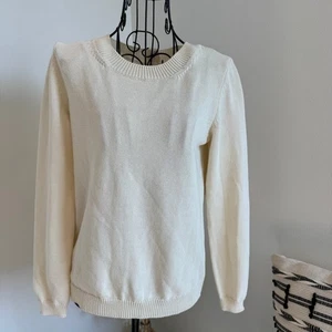 Massimo Dutti cremefarbener Strickpullover Baumwolle Pullover hinten goldene Knöpfe Small -Luxus - Bild 1 von 6