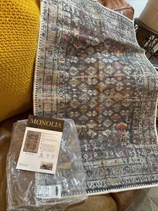 Monolia 1605 maschinenwaschbarer Teppich 2x3 grau senfrosa kleiner Nachttisch/Einstieg - Bild 1 von 15
