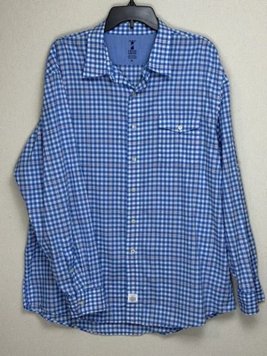 Camisa IZOD Para Hombres XL Mar Popelina Manga Larga Botón Frontal Azul Bolsillo a Cuadros Foto 1 de 4