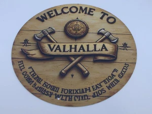 Welcome To Valhalla Round Metal Tin Sign — Viking Norse Wall Decor - Picture 1 of 3