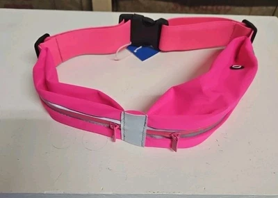Pink Zippered Joggers Running Belt With 2 Zip Pouches, Reflective, Adjustable - Image 1 of 4