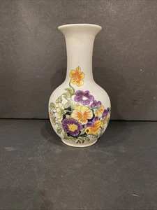 Vintage orientalische Blumenvase Stiefmütterchen Design China 8x4,5x2,75" - Bild 1 von 5