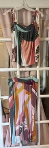 Conjunto de pijama tropical Soma Cool Nights L Cami Tie Top y pantalones capri súper suaves - Imagen 1 de 8