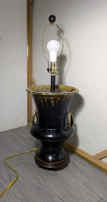 Vintage Frederick Cooper Ceramic Urn Vase Table Lamp Loop Handles Asian MCM - Image 1 of 4