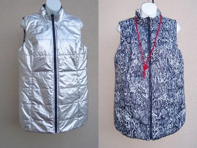 Chico's NUEVO Chaleco acolchado plateado y azul talla 1 S M reversible VACACIONES NAVIDAD Foto 1 de 4