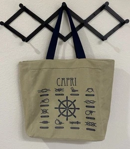 Capri Italy Shoulder Tote Bag Carry All Tote Tan & Blue Large 53x44x14cm - Picture 1 of 9