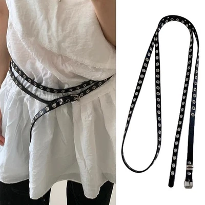 Doble Círculo Cintura Cadena Nudo Extra Largo Fino Cintura Remache Ojales De Colección∂ Foto 1 de 4