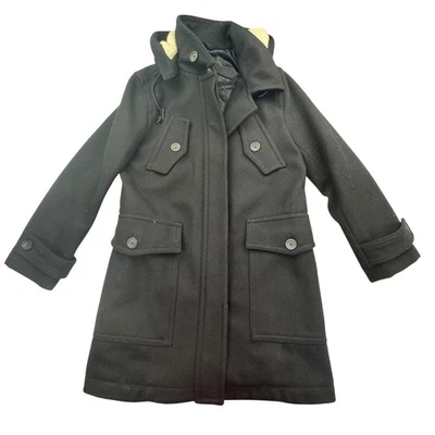 GAP Coat Womens Small Black Wool Blend Hooded Toggle Duffle Detachable Lined - Image 1 of 4