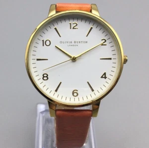 Olivia Burton Watch Women 38mm Gold Tone Orange Leather Band New Battery - Picture 1 of 16